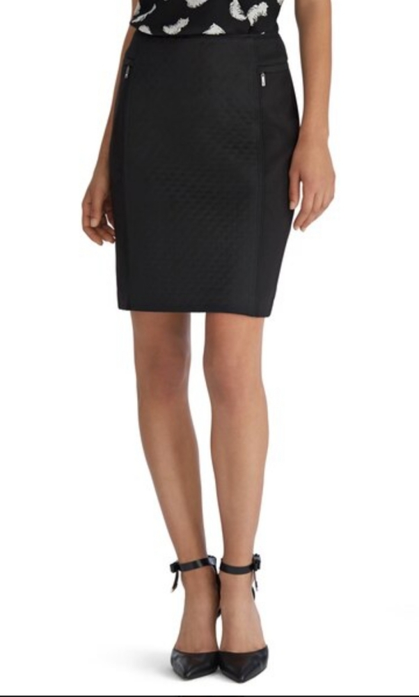 WHBM Black Quilted Matelasse Black Panel Fitted Straight Pencil Skirt - Picture 8 of 8